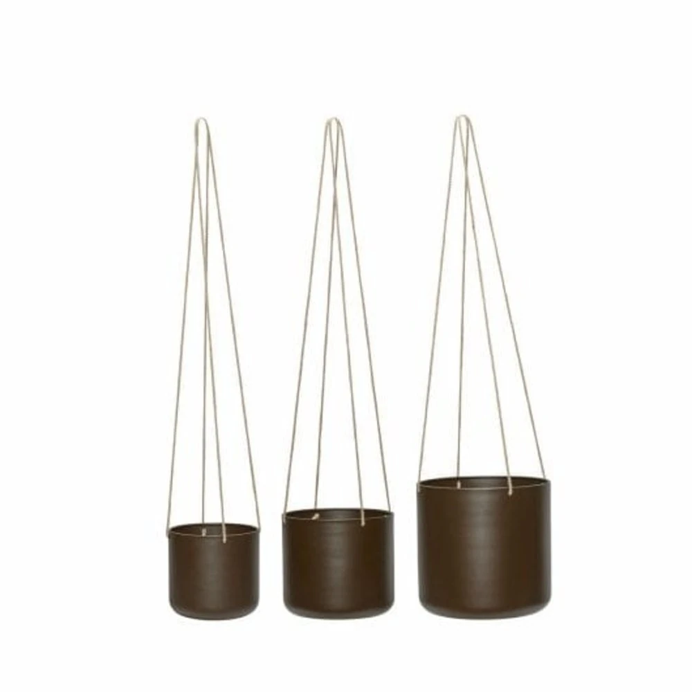 Hubsch Bloom Hangende Bloempotten Bruin Set Van 3 Stuks - 941602 1 Hubsch Bloom Hangende Bloempotten Bruin Set Van 3 Stuks - 941602