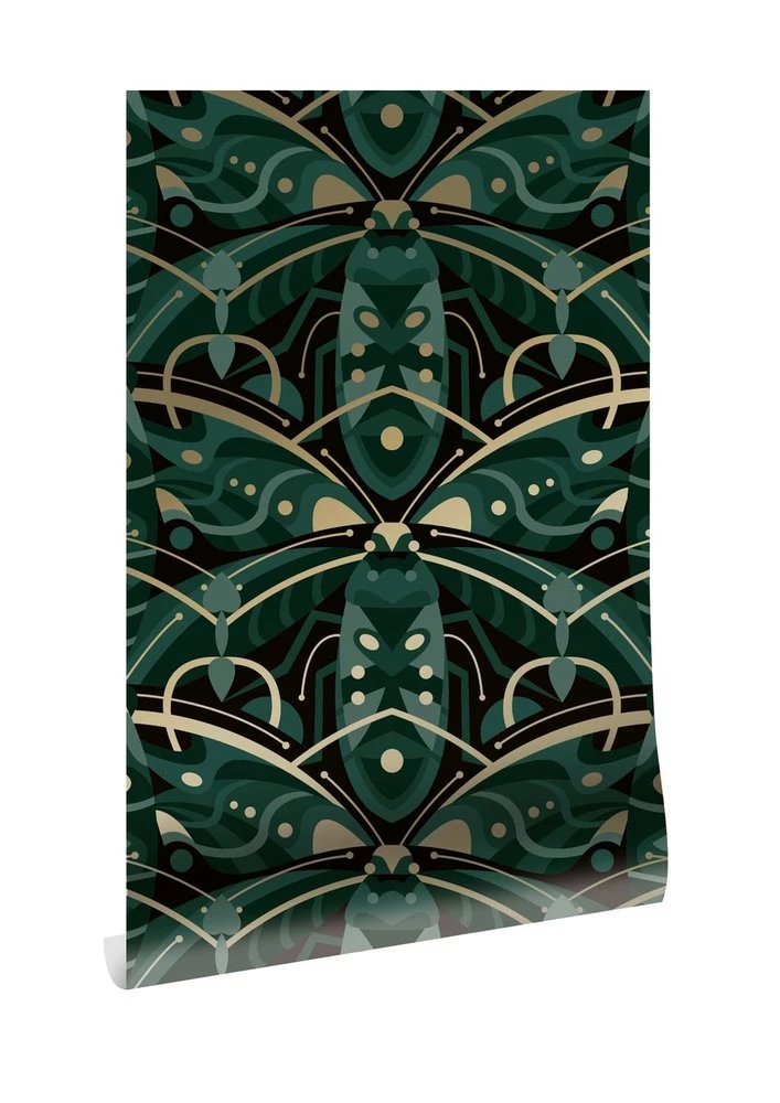 KEK Amsterdam Art Deco Goud Behang Animaux Beetle - Groen 1 KEK Amsterdam Art Deco Goud Behang Animaux Beetle - Groen