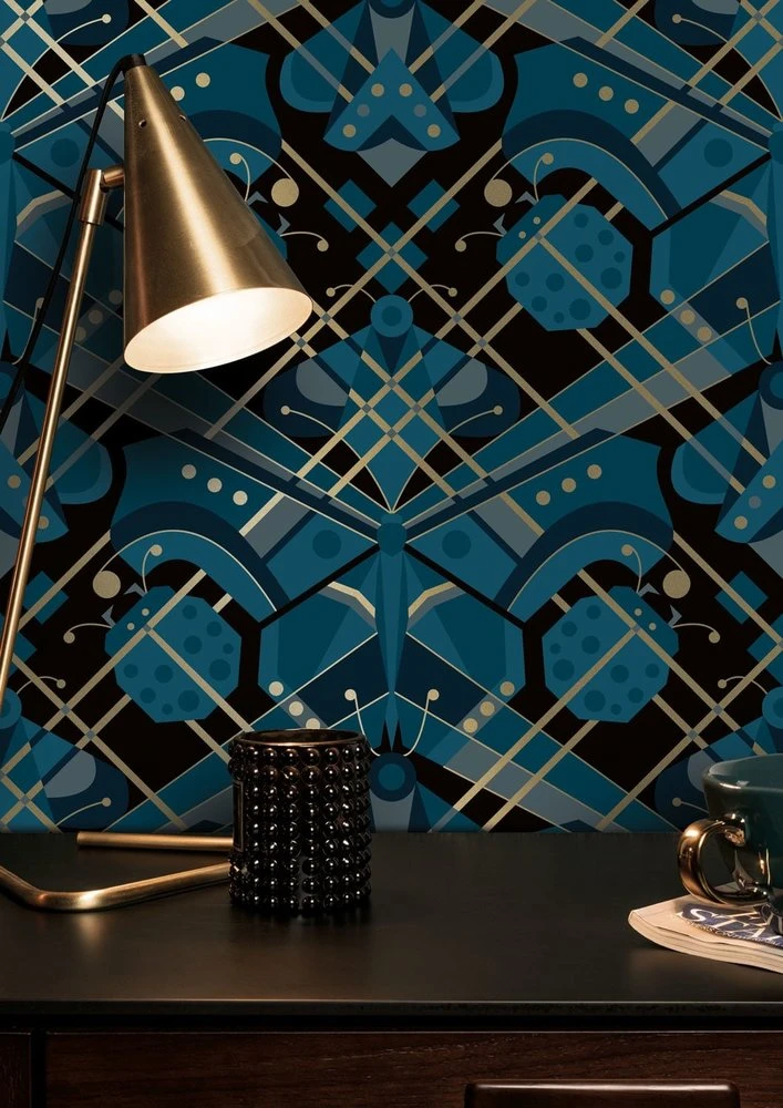 KEK Amsterdam Art Deco Goud Behang Animaux Butterfly - Blauw 2 KEK Amsterdam Art Deco Goud Behang Animaux Butterfly - Blauw - Afbeelding 2