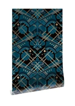 KEK Amsterdam Art Deco Goud Behang Animaux Butterfly - Blauw
