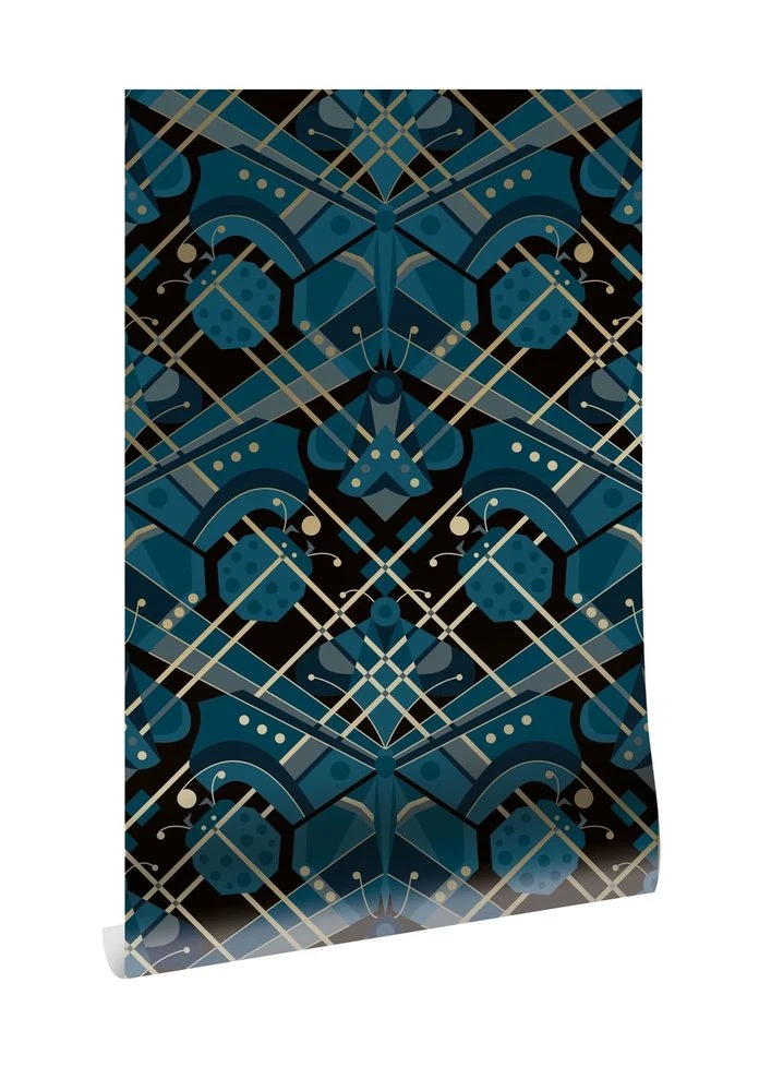 KEK Amsterdam Art Deco Goud Behang Animaux Butterfly - Blauw 1 KEK Amsterdam Art Deco Goud Behang Animaux Butterfly - Blauw
