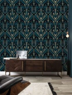 KEK Amsterdam Art Deco Goud Behang Animaux Grasshopper - Blauw 6 KEK Amsterdam Art Deco Goud Behang Animaux Grasshopper - Blauw -Decoratieve Artikelen Winkel kek amsterdam art deco goud behang animaux grassho 2