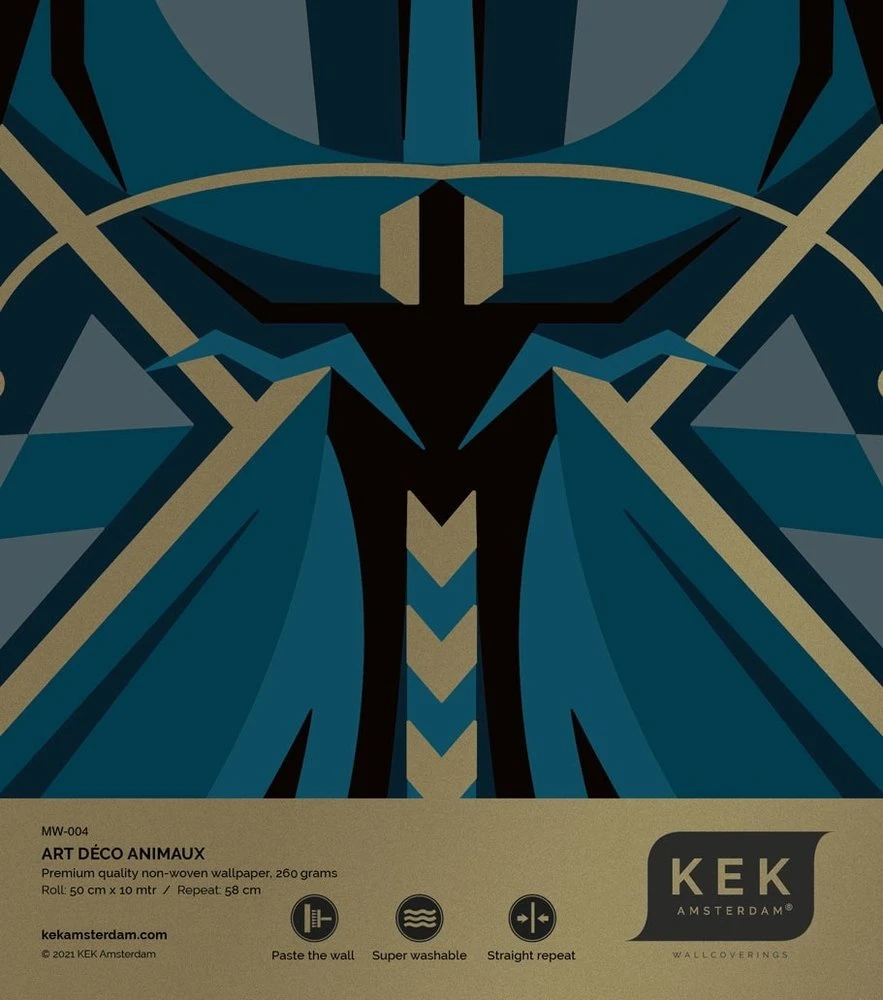 KEK Amsterdam Art Deco Goud Behang Animaux Grasshopper - Blauw 4 KEK Amsterdam Art Deco Goud Behang Animaux Grasshopper - Blauw - Afbeelding 4