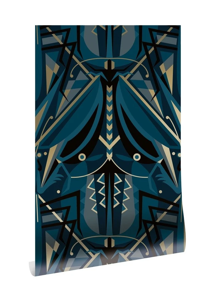 KEK Amsterdam Art Deco Goud Behang Animaux Grasshopper - Blauw 1 KEK Amsterdam Art Deco Goud Behang Animaux Grasshopper - Blauw